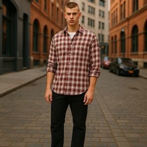 Red White Check Boys Button Down XL 14 Loong Sleeve Roll Up The Childrens Place